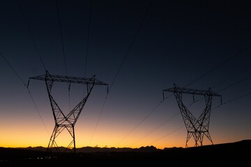 Poster - The evening electricity pylon silhouette