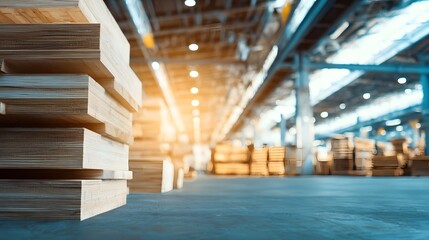 Poster - Vast industrial warehouse filled with stacked wooden pallets shelves and various cargo and merchandise ready for distribution and shipping