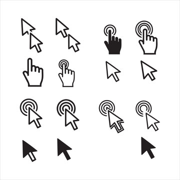Collection of computer pointer cursors and hand icons for digital interaction