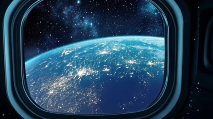 Poster - View of Earth from a spacecraft window showcasing a stunning outer space perspective, Outer space view through a spacecraft window Seamless ing time lapse background