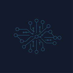 Fototapete - A minimalist illustration of a circuit board design, connected and radiating.