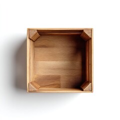 Poster - Wooden Box with Corner Joints on White Background, Top View Design