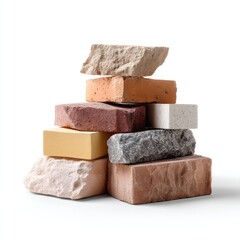 Poster - Colorful Stack of Various Textured Building Bricks on White Background