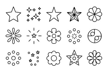 Poster - A primitive collection of abstract geometric shapes including stars and floral elements rendered in a bold palette of black yellow cyan and magenta for creative design projects