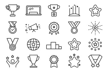 Leinwandbilder - Collection of minimalist line art symbols featuring awards trophies and cups for design projects and presentations