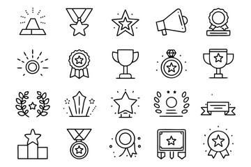 Leinwandbilder - Collection of minimal line art symbols representing awards trophies and achievements designed with clean outlines and a focus on clarity for various applications