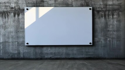 Fototapete - Empty Sign on Concrete Wall: A pristine, rectangular sign mounted on a rough concrete wall, its blank surface inviting endless possibilities amidst a textured and raw backdrop. 
