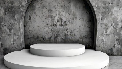 Fototapete - Concrete Podium: An elegant concrete stage provides a striking and minimalist platform for showcasing products, art, or presentations, emphasizing simplicity and sophistication.