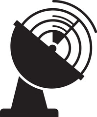 Poster - Black and white illustration of a satellite dish broadcasting signals for communication