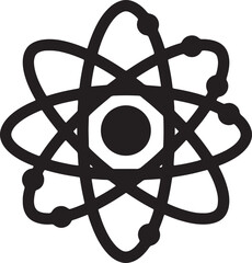 Poster - Black and white abstract illustration of an atom representing science and molecular structure