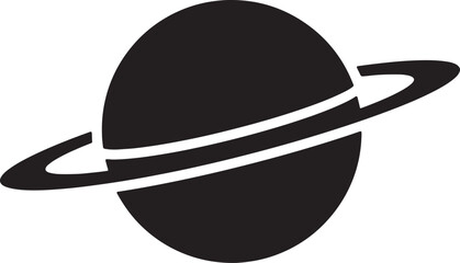 Poster - Black and white silhouette of a planet with rings vector illustration on white background
