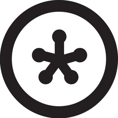 Aufkleber - Black asterisk icon within a circle on white background represents support or help.