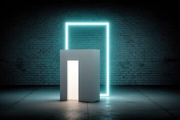Aufkleber - Minimalist Design with Neon Glowing Rectangular Frame