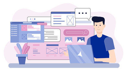 UI designer building responsive layout variations flat vector illustration