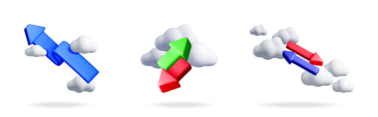 Poster - 3d illustration with business arrows showing different trends with clouds on isolated background for finance concept.