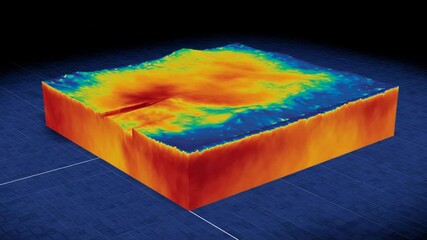 Thermal 3D map revealing ferroelectric surface temperature and depth variations with vibrant colors for scientific visualization