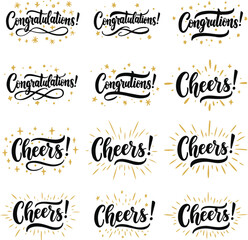 Fototapete - Vector art of collection of festive calligraphy for congratulations and cheers isolated on transparent background