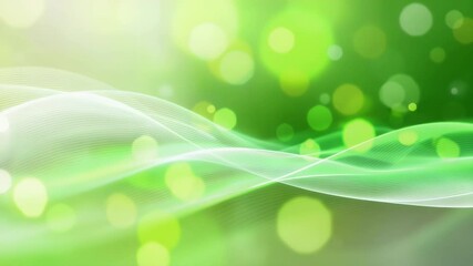 Fototapete - Abstract Green Waves and Bokeh Lights Background Animation