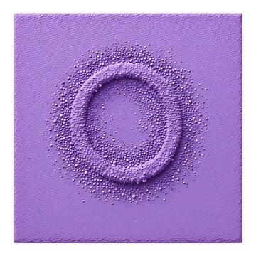 3D Lavender Letter O with Textured Surface and Scattered Spheres
