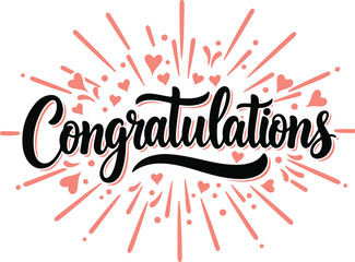 Fototapete - Vector art of congratulations text with colorful hearts and starburst isolated on transparent background