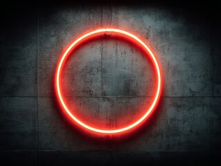 Wall Mural - a mysterious glowing red neon circle frame stylishly shines in the blackness of space