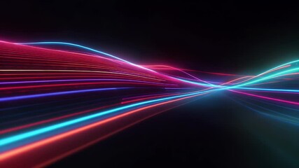 Fototapete - Dynamic Neon Light Trails Flowing Across Dark Background - Abstract Motion Graphics