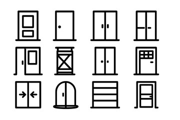 Poster - Minimalist door icons collection: modern line art design