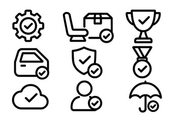 Poster - Minimalist black outline icons with checkmarks on dark background
