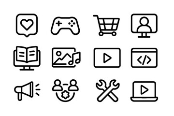 Wall Mural - minimalist black line icons set for digital media and user interface design