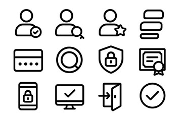 Poster - Simplified user interface icons for security and verification on dark background