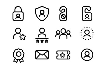 Poster - Outline icons set: user profiles, privacy, and communication