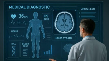A medical professional analyzing diagnostic data on a digital screen, showcasing advanced technology in healthcare and patient monitoring for enhanced medical insights and treatmen