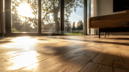 Poster - vinyl white Bright plank flooring gleaming near wooden chair, highlighting minimalist interior with soft natural lighting