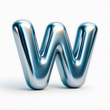 Shiny metallic letter w isolated on white background for graphic design