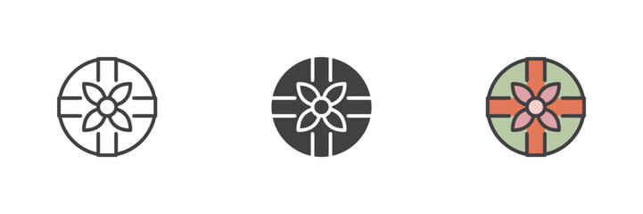 Poster - Flower-shaped gift icon set in line, solid and filled outline style