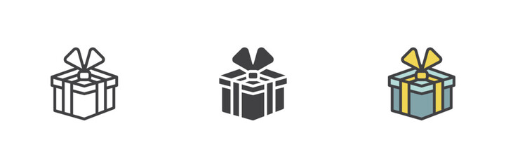 Poster - Gift with bow icon set in line, solid and filled outline style