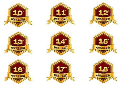 Anniversary 3D Icon Set With Golden Badge Transparent Background