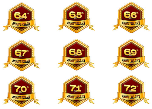 Anniversary 3D Icon Set With Golden Badge Transparent Background