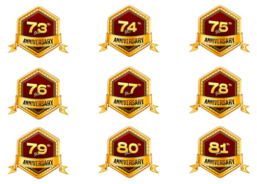 Anniversary 3D Icon Set With Golden Badge Transparent Background