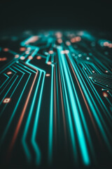 Poster - Circuit Board in Digital Age: a vibrant circuit board, radiating with neon lights, symbolizing the core of modern technology. It embodies the essence of connection, information flow.