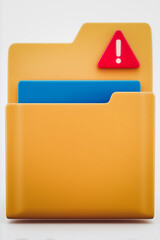 Poster - Data Alert: A 3D rendered image of a yellow folder with a red warning sign indicating the urgency of accessing and processing data, symbolizing data security and critical information.