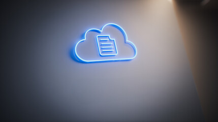 Fototapete - Cloud File Neon Symbol: A vibrant neon symbol of a file within a cloud, illuminated with soft lighting, representing digital storage and accessibility.