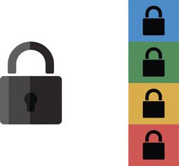 Fototapete - A flat design illustration of a gray padlock on a white background with colorful padlock icons on right