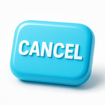 A blue cancel button with white text isolated on white background