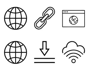 Fototapete - Simple vector icon set depicting global internet connectivity and cloud-based data transfer concepts.