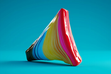 Poster - Abstract Striped Sculpture Vivid Color Waves Against Blue Backdrop. Mock up promotion information for marketing announcements and details, blank white space