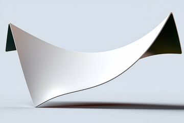 Poster - Curved White Paper Shape Floating on Light Background with Shadow. Mock up promotion information for marketing announcements and details, blank white space