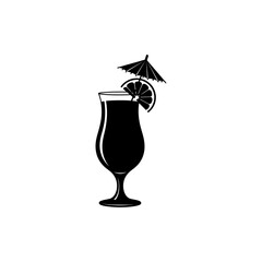 Poster - Silhouette of a cocktail in a glass with an orange slice and a small paper umbrella decoration on top