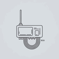 Aufkleber - Minimalist illustration of an electronic control unit with antenna and connected wiring on a grey background