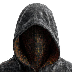 Poster - Dark Hacker Avatar in Hoodie Surrounded by Code Symbols Digital Realm High Fidelity Mysterious Atmosphere
